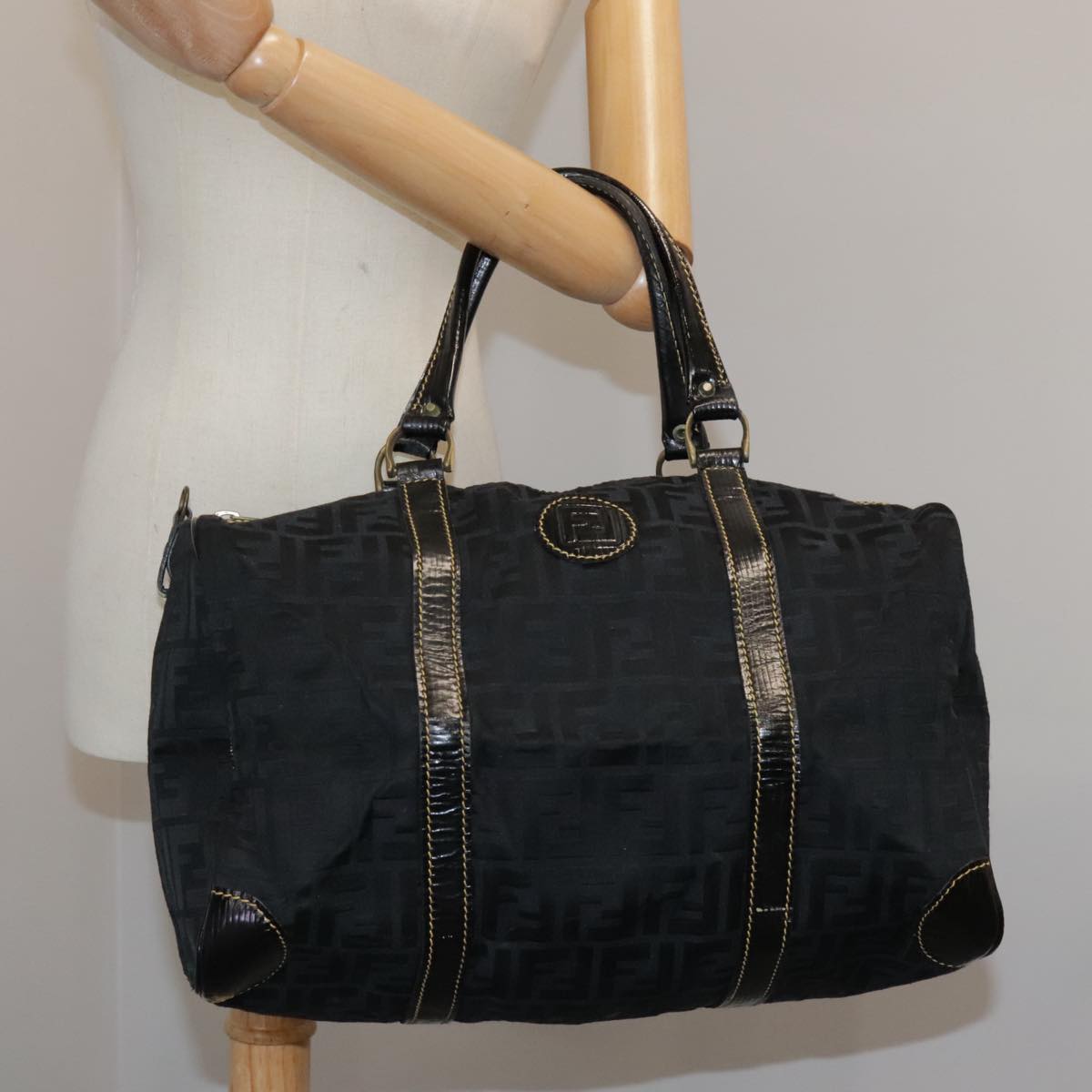 FENDI Zucca Canvas Boston Bag Black Auth 99966