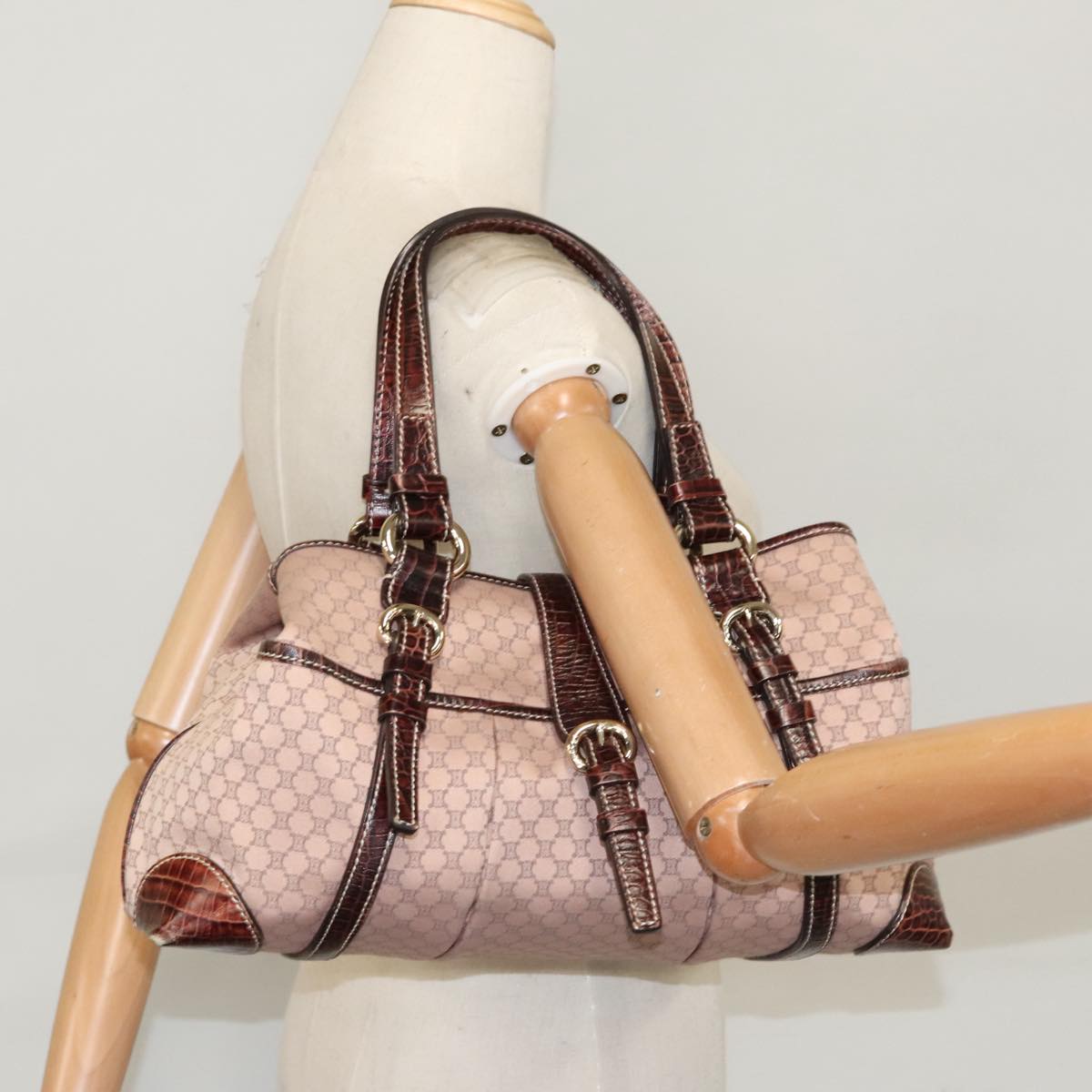 CELINE Macadam Canvas Hand Bag Pink Auth 99968