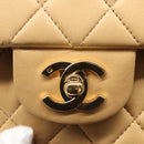 CHANEL Matelasse 25 Chain Shoulder Bag Lamb Skin Beige Gold CC Auth 99970SAV-20