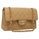 CHANEL Matelasse 25 Chain Shoulder Bag Lamb Skin Beige Gold CC Auth 99970SAV-1