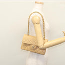 CHANEL Matelasse 25 Chain Shoulder Bag Lamb Skin Beige Gold CC Auth 99970SAV-36