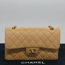 CHANEL Matelasse 25 Chain Shoulder Bag Lamb Skin Beige Gold CC Auth 99970SAV-12