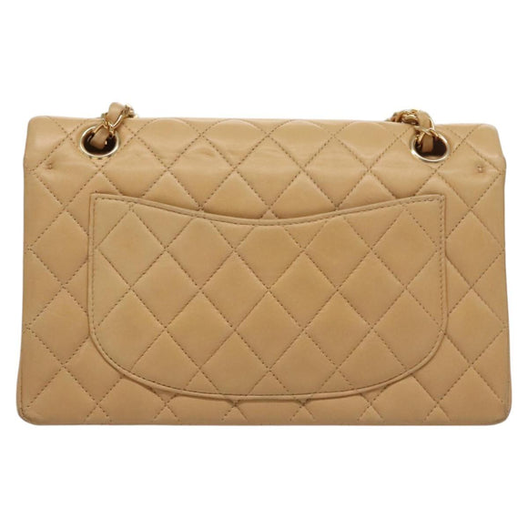 CHANEL Matelasse 25 Chain Shoulder Bag Lamb Skin Beige Gold CC Auth 99970SAV