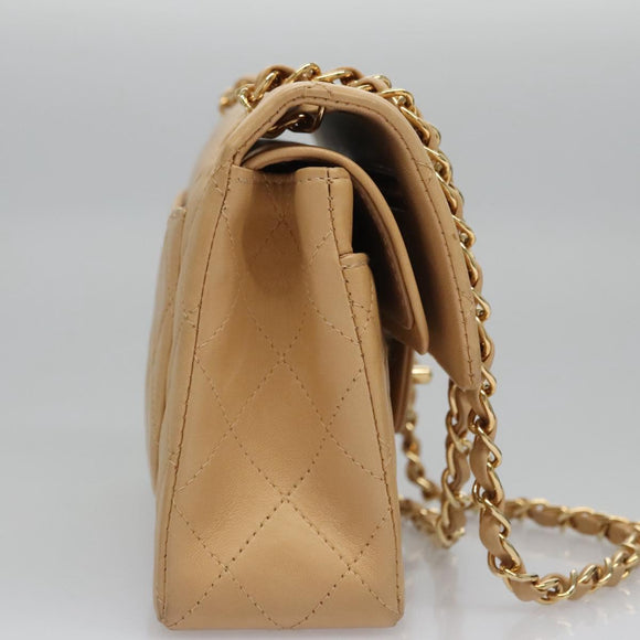 CHANEL Matelasse 25 Chain Shoulder Bag Lamb Skin Beige Gold CC Auth 99970SAV