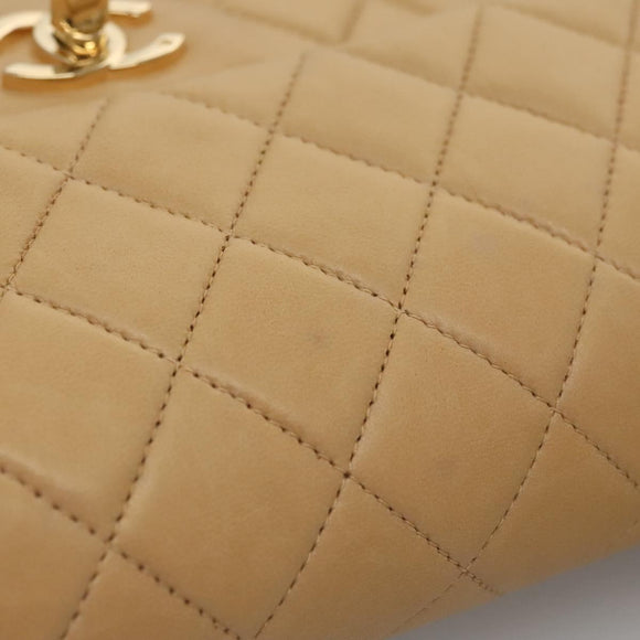 CHANEL Matelasse 25 Chain Shoulder Bag Lamb Skin Beige Gold CC Auth 99970SAV