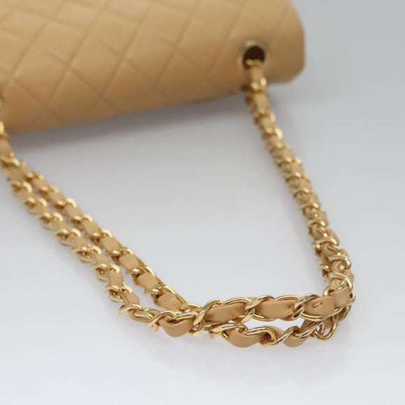 CHANEL Matelasse 25 Chain Shoulder Bag Lamb Skin Beige Gold CC Auth 99970SAV