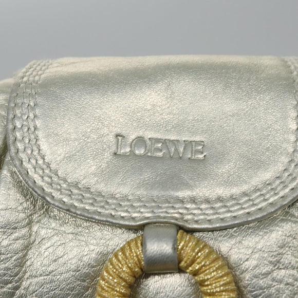 LOEWE Fringe Shoulder Bag Leather Silver tone Auth 99979