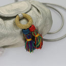 LOEWE Fringe Shoulder Bag Leather Silver tone Auth 99979-10