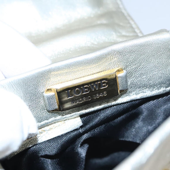 LOEWE Fringe Shoulder Bag Leather Silver tone Auth 99979