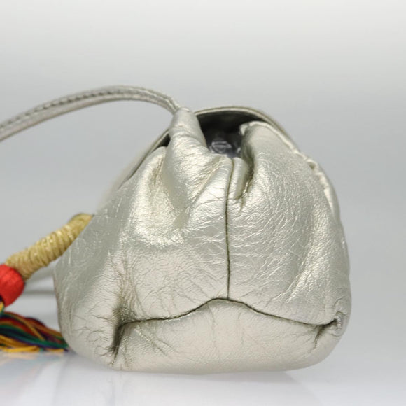 LOEWE Fringe Shoulder Bag Leather Silver tone Auth 99979