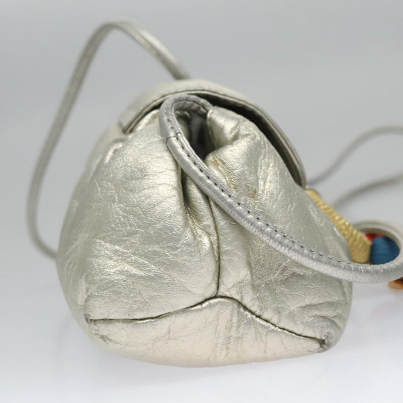 LOEWE Fringe Shoulder Bag Leather Silver tone Auth 99979