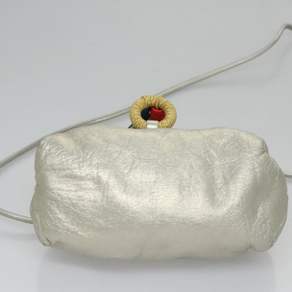 LOEWE Fringe Shoulder Bag Leather Silver tone Auth 99979