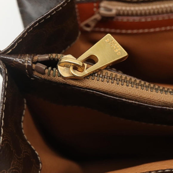 CELINE Macadam Canvas Shoulder Bag PVC Leather Brown Gold Auth 99997