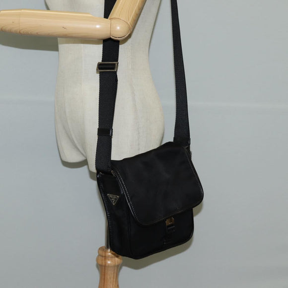 PRADA Shoulder Bag Nylon Black Silver Auth am8599V