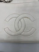 CHANEL Chain Shoulder Bag Caviar Skin White Silver CC Auth BA6376-28