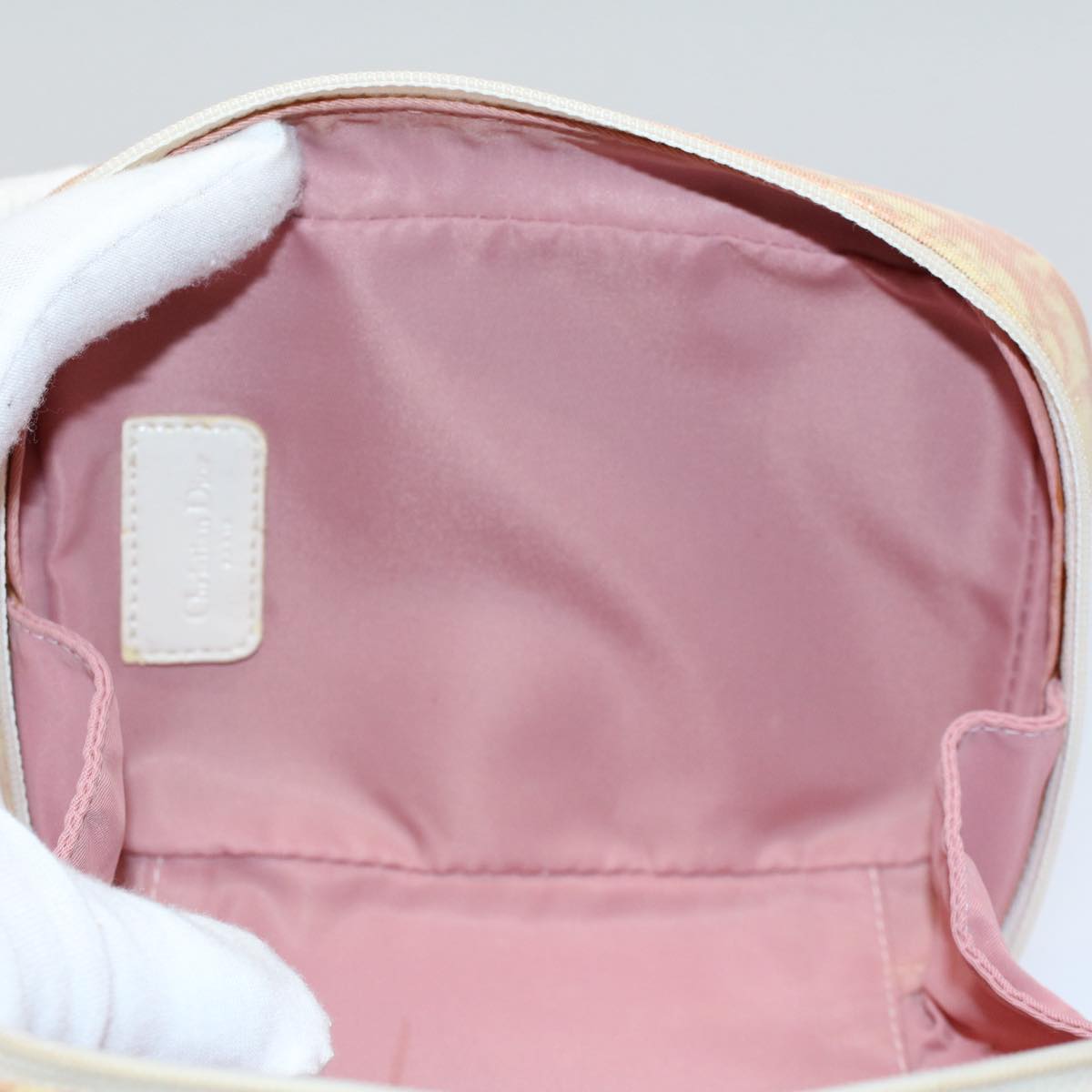 Christian Dior Trotter Canvas Pouch Pink Auth bs8817