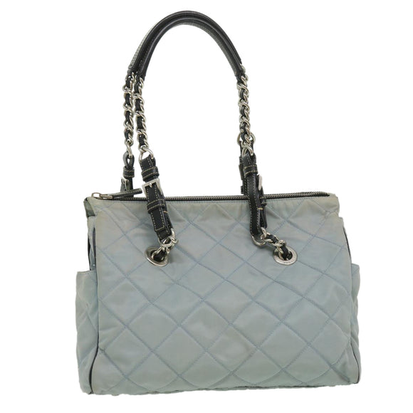 PRADA Chain Shoulder Bag Nylon Light Blue Auth ac1036