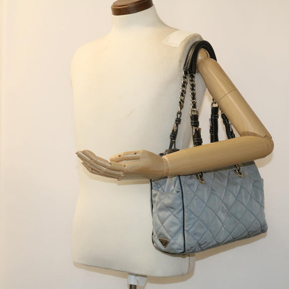 PRADA Chain Shoulder Bag Nylon Light Blue Auth ac1036