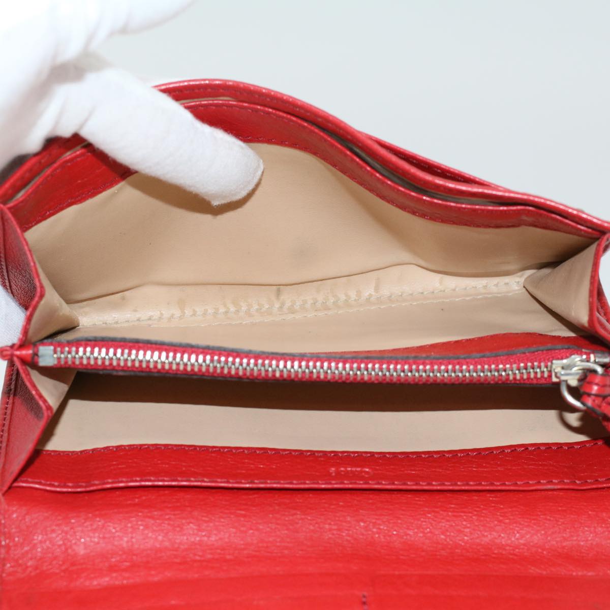 CELINE Chloe Long Wallet Leather 3Set Red Gray beige Auth ac1384