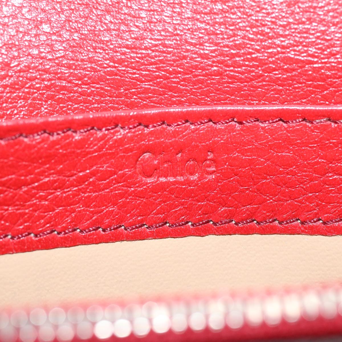 CELINE Chloe Long Wallet Leather 3Set Red Gray beige Auth ac1384