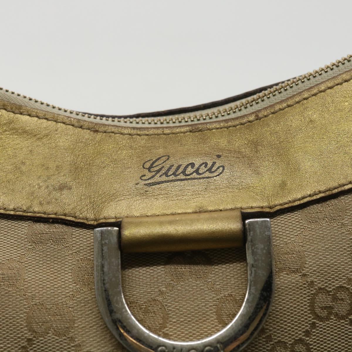 GUCCI GG Canvas Shoulder Bag Beige Gold Auth ac1412