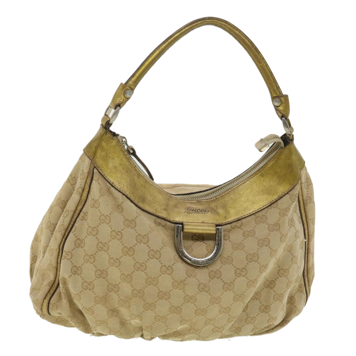 GUCCI GG Canvas Shoulder Bag Beige Gold Auth ac1412