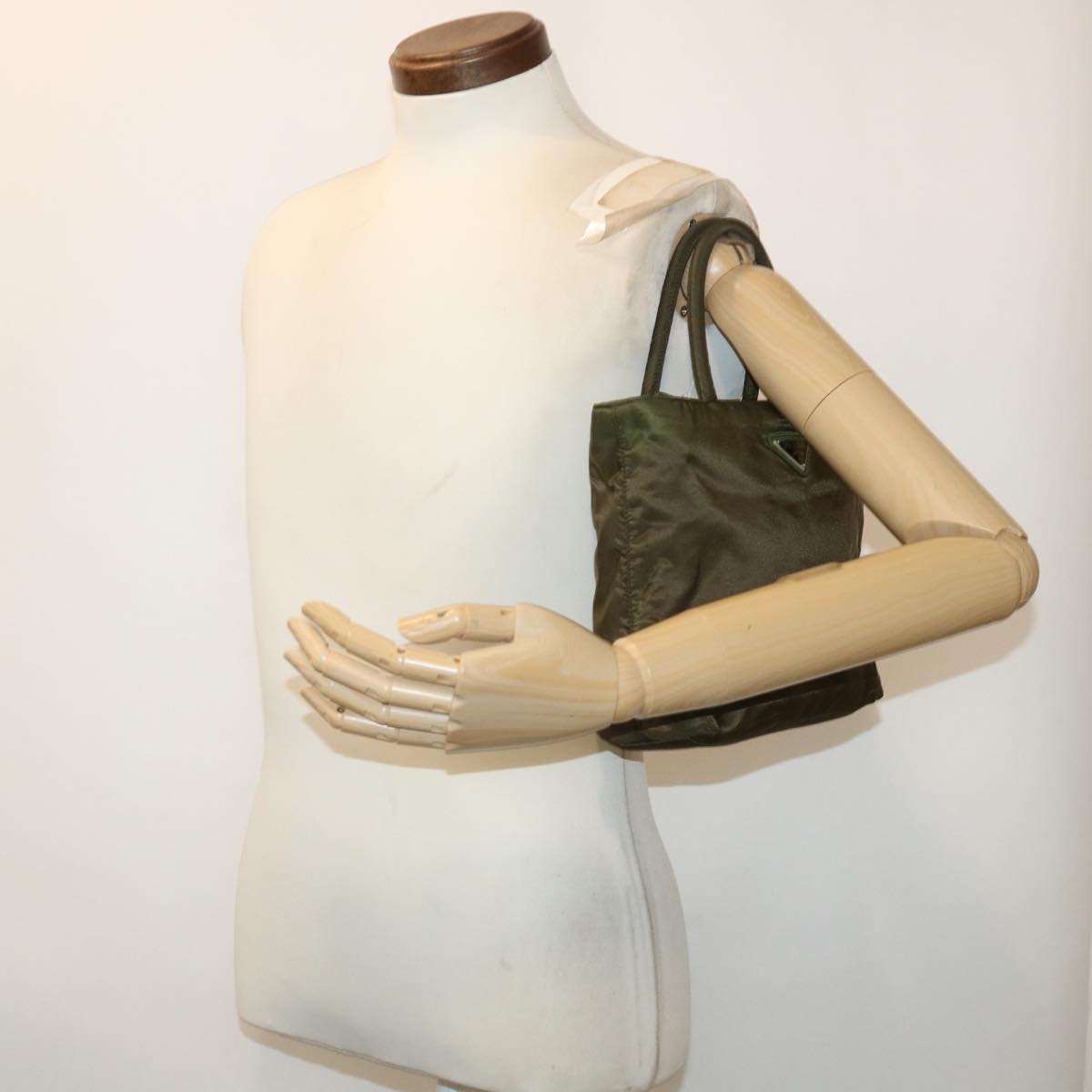 PRADA Hand Bag Nylon Khaki Auth ac2020