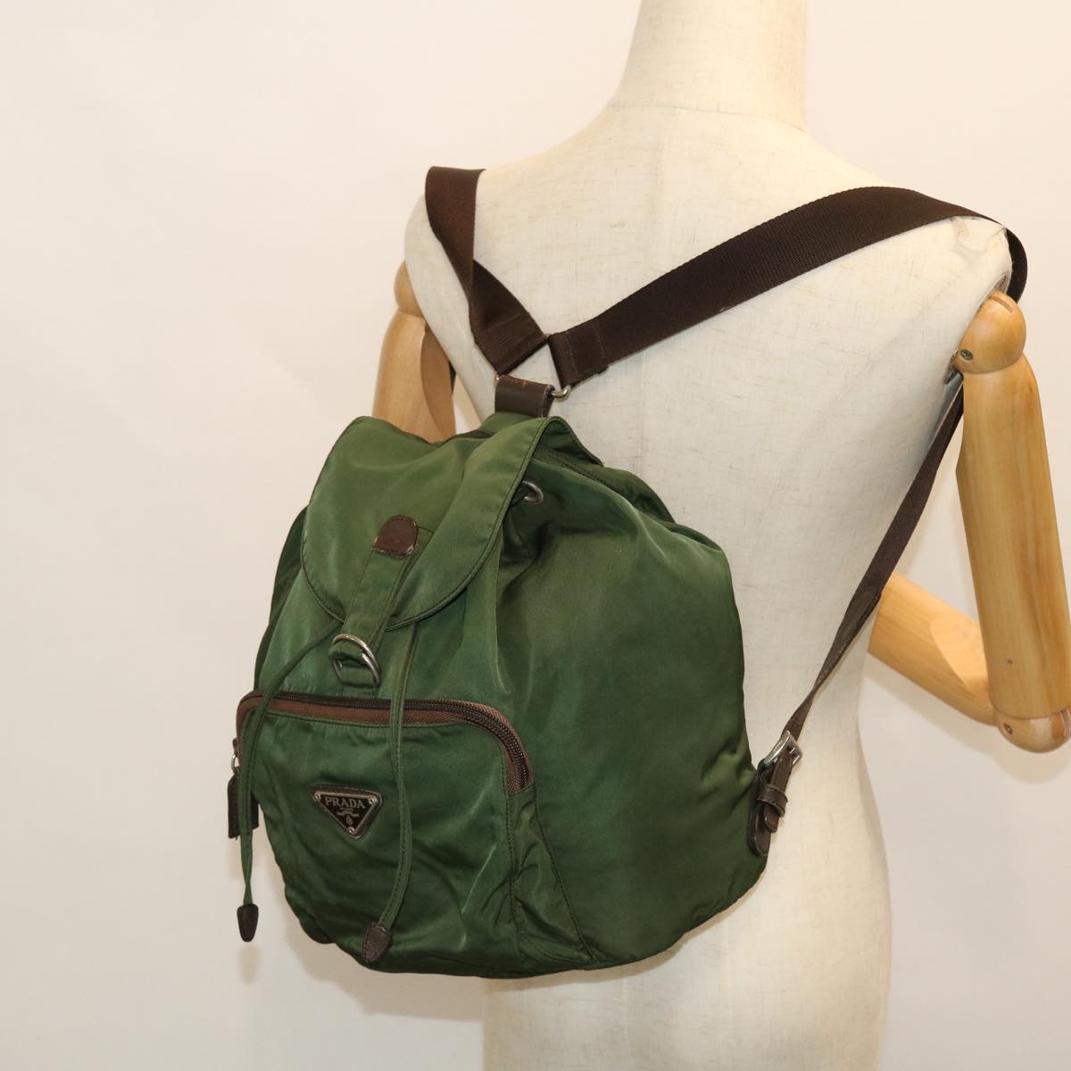 PRADA Backpack Nylon Khaki Auth ac2109