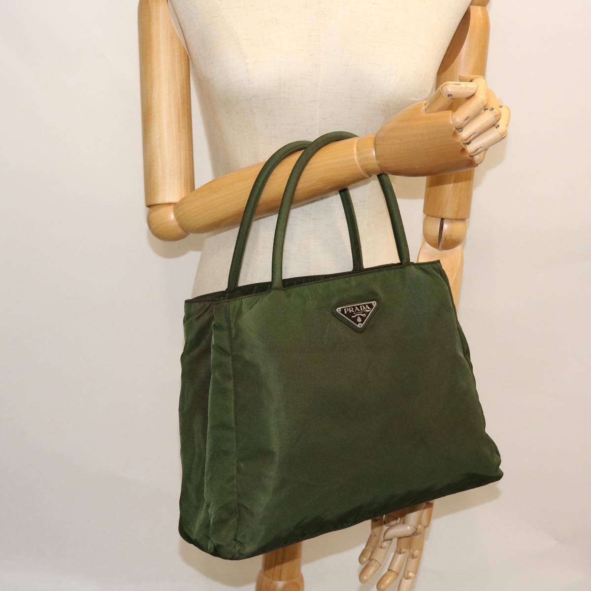 PRADA Hand Bag Nylon Khaki Auth ac2110