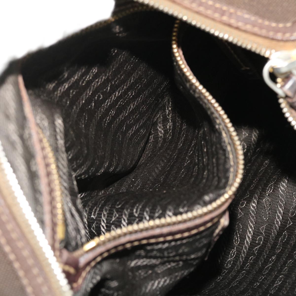 PRADA Shoulder Bag Canvas Leather Brown Auth ac2116
