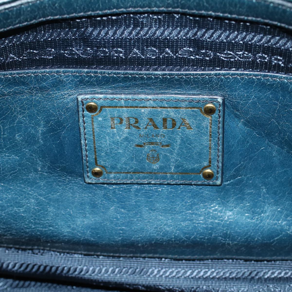 PRADA Hand Bag Leather 2way Navy Auth ac2159