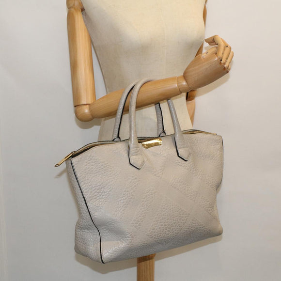 BURBERRY Tote Bag Leather Gray White Auth ac2169