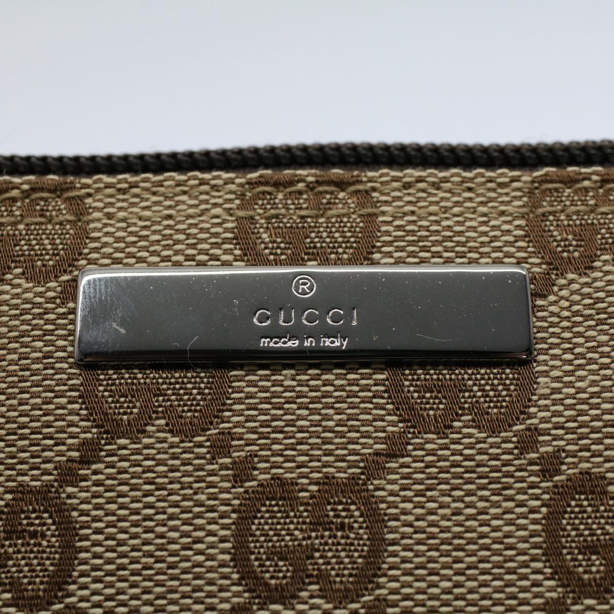 GUCCI GG Canvas Accessory Pouch Leather Beige 07198 Auth ac2192