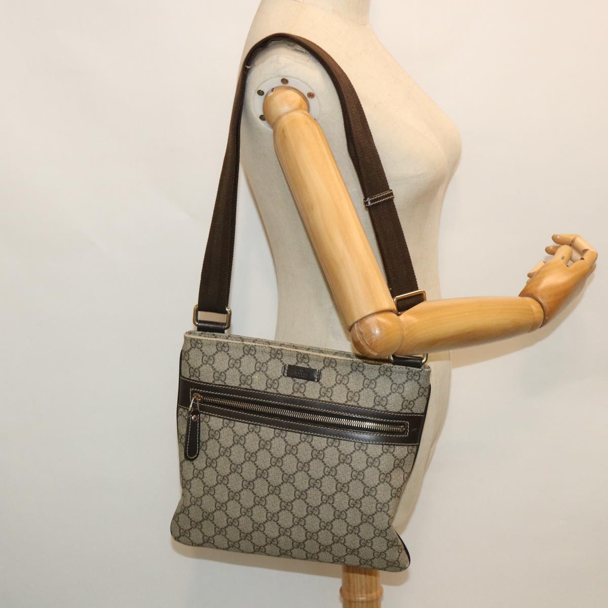 GUCCI GG Canvas Shoulder Bag PVC Leather Beige 295257 Auth ac2197