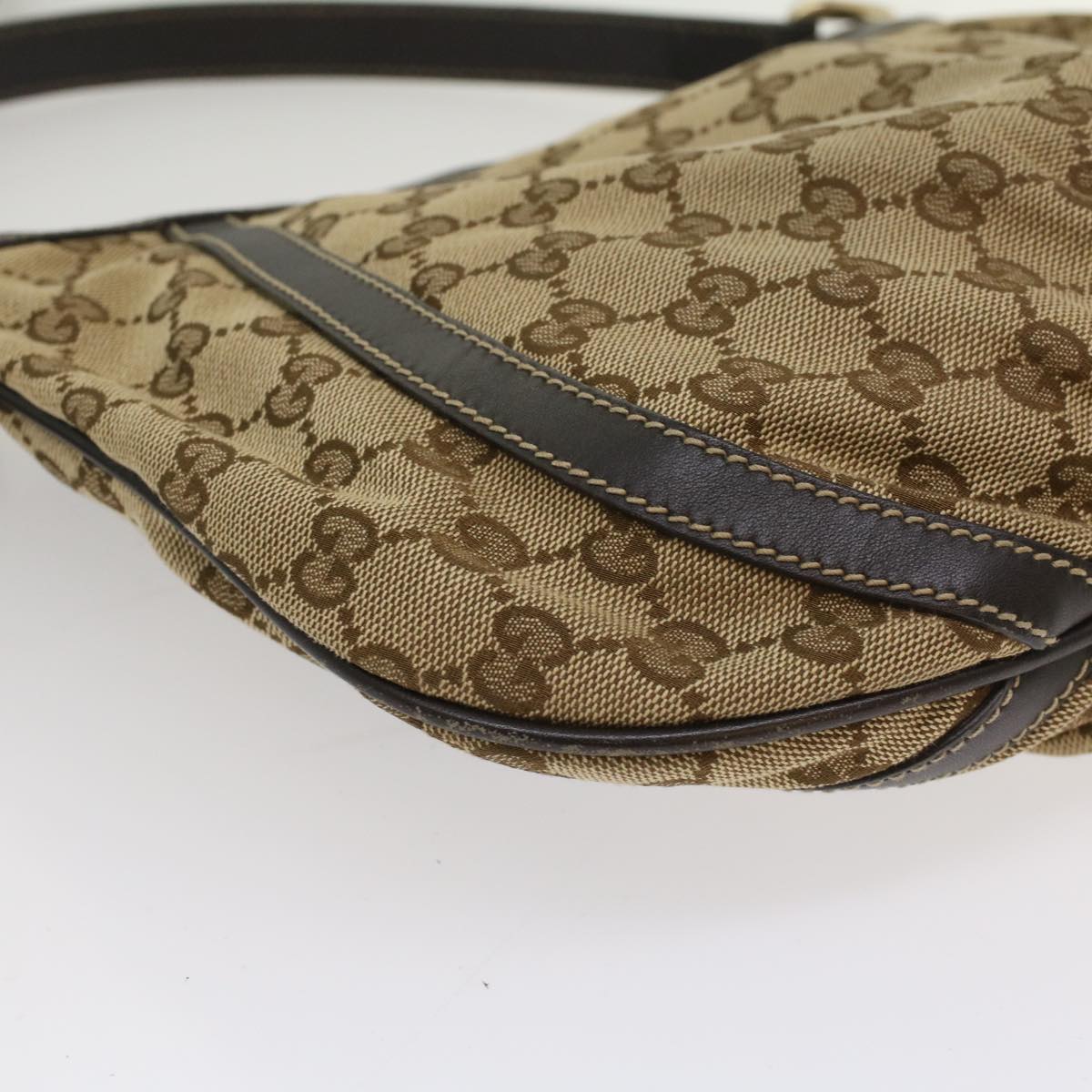 GUCCI GG Canvas Shoulder Bag Leather Beige 203257 Auth ac2198