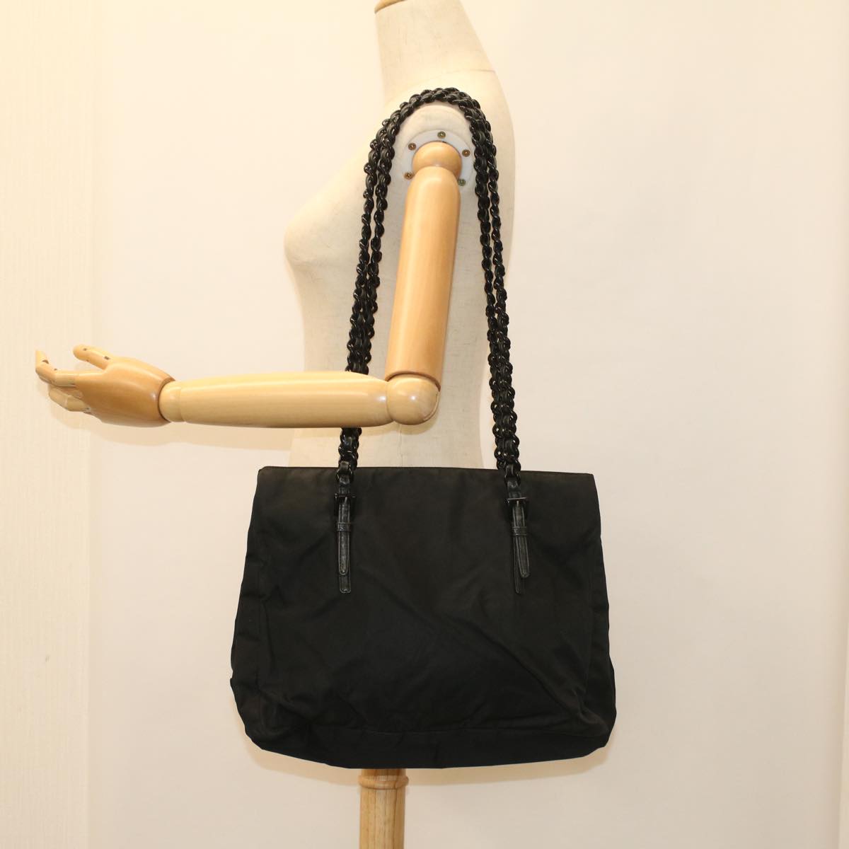 PRADA Chain Shoulder Bag Nylon Black Auth ac2202