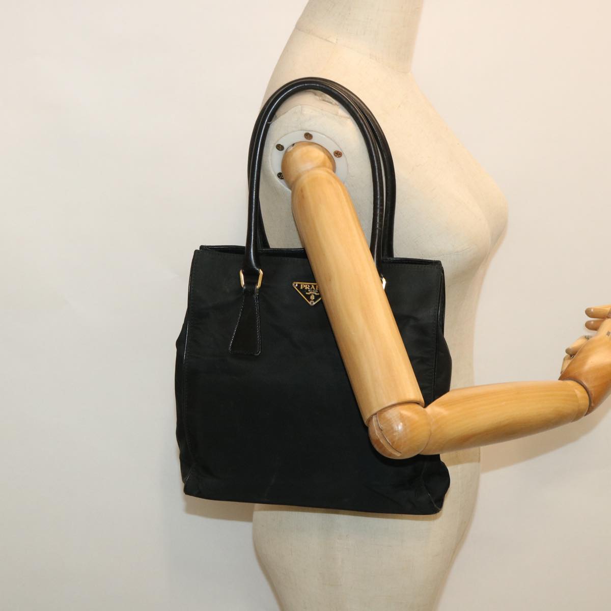 PRADA Hand Bag Nylon Leather Black Auth ac2203