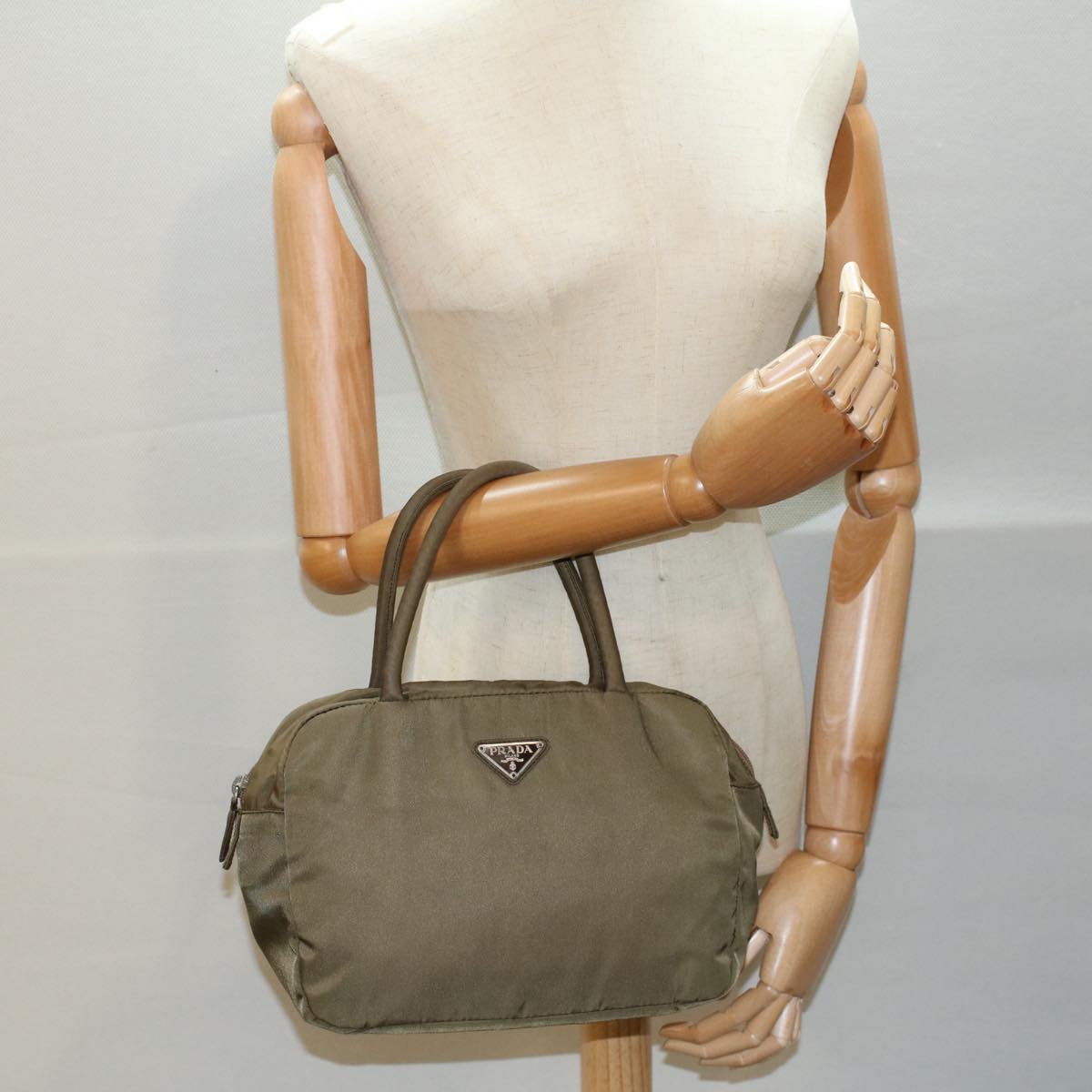 PRADA Hand Bag Nylon Khaki Auth ac2204