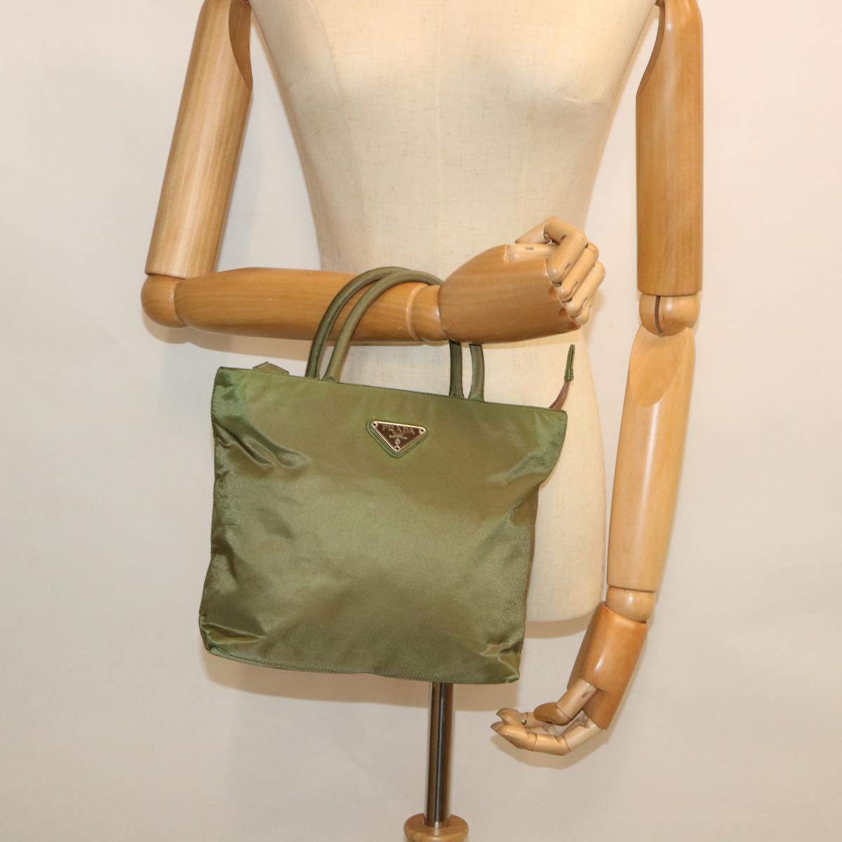 PRADA Hand Bag Nylon Khaki Auth ac2223