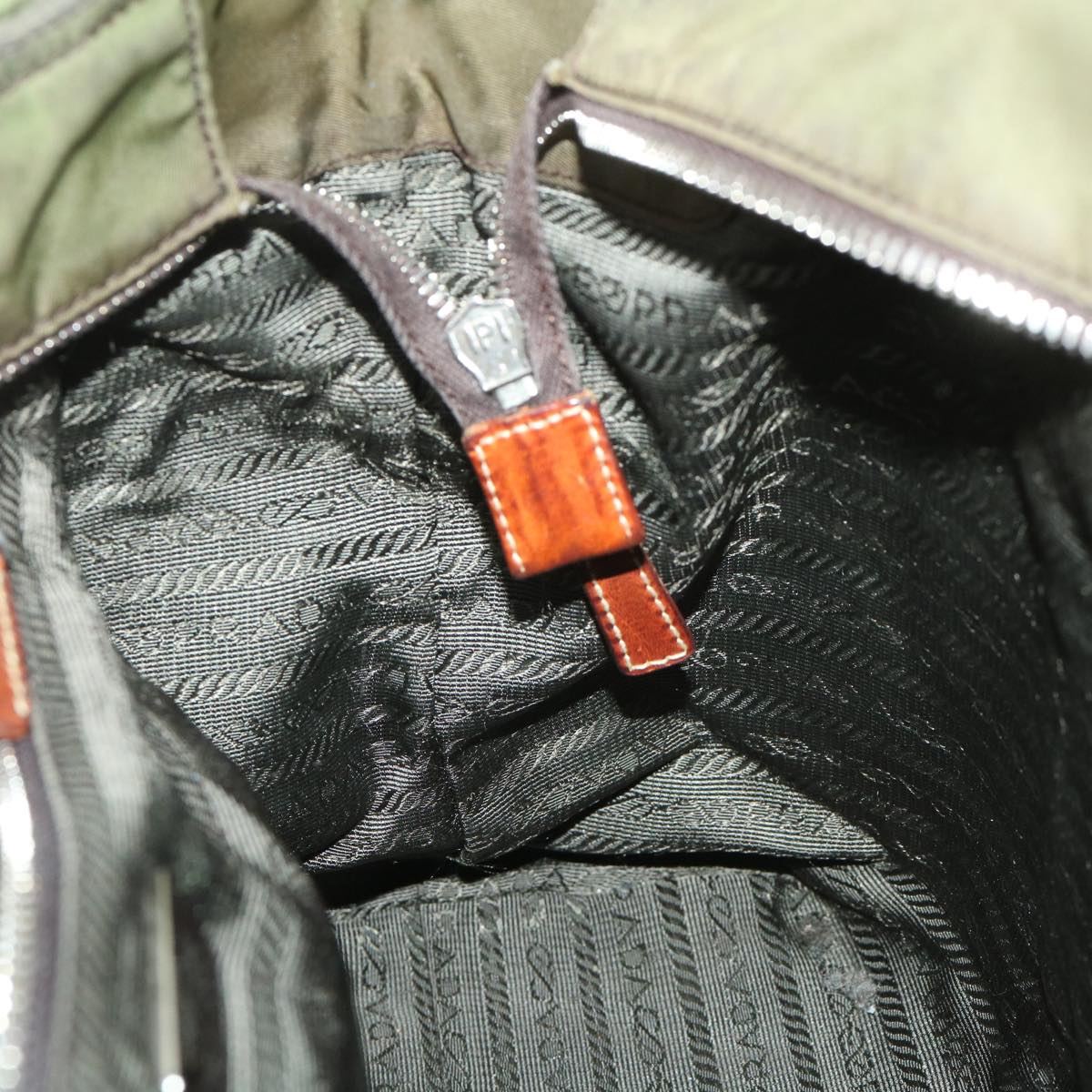 PRADA Tote Bag Nylon Leather Khaki Brown Auth ac2231
