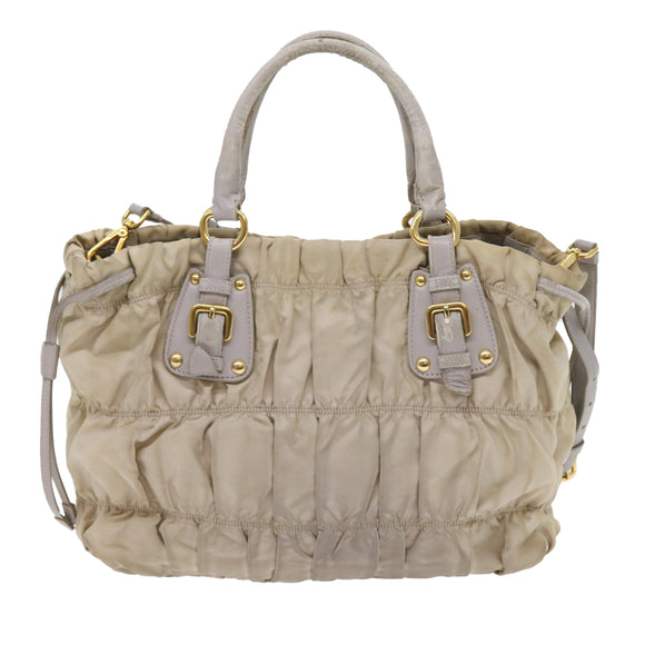 PRADA Hand Bag Nylon 2way Beige Auth ac2285