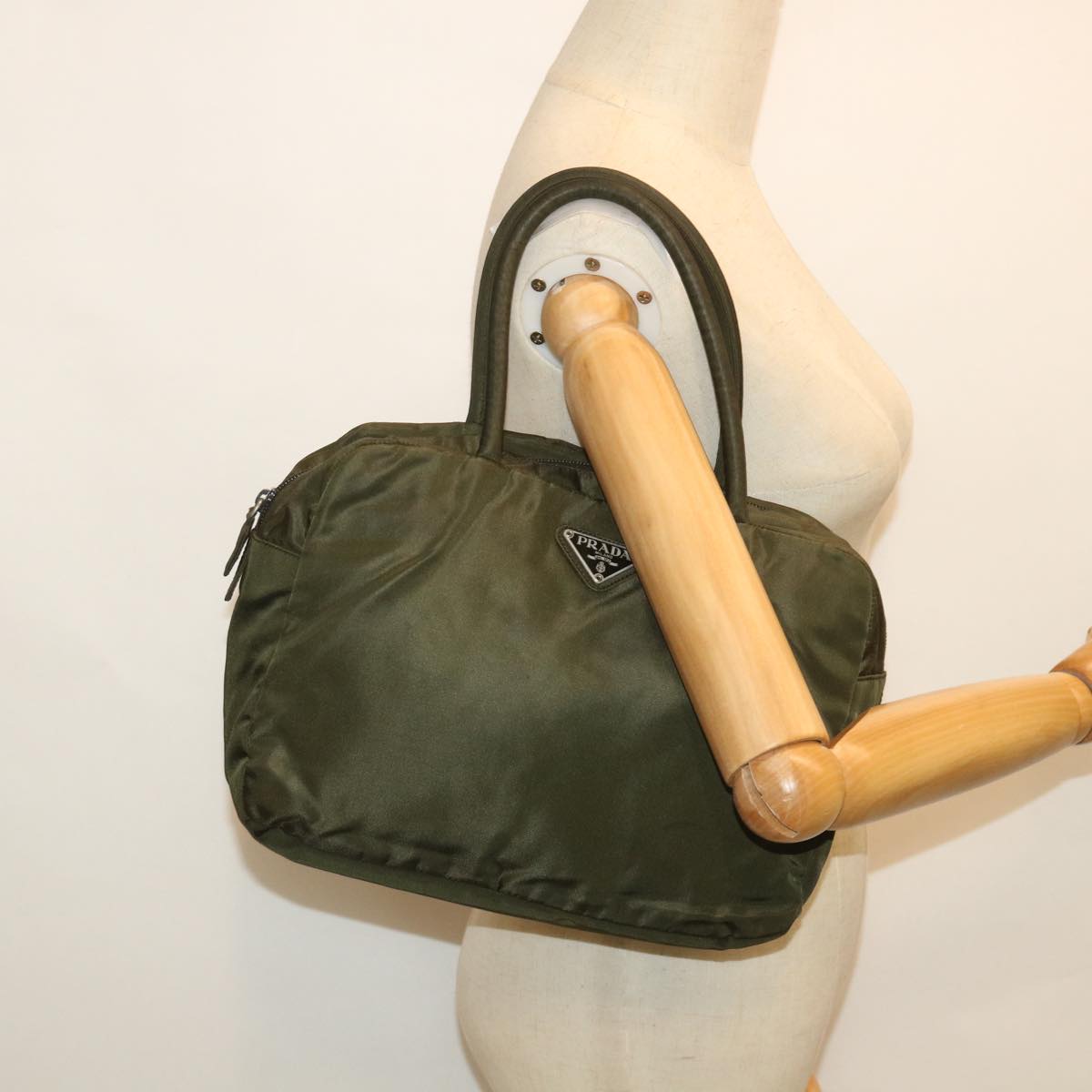 PRADA Hand Bag Nylon Green Auth ac2288