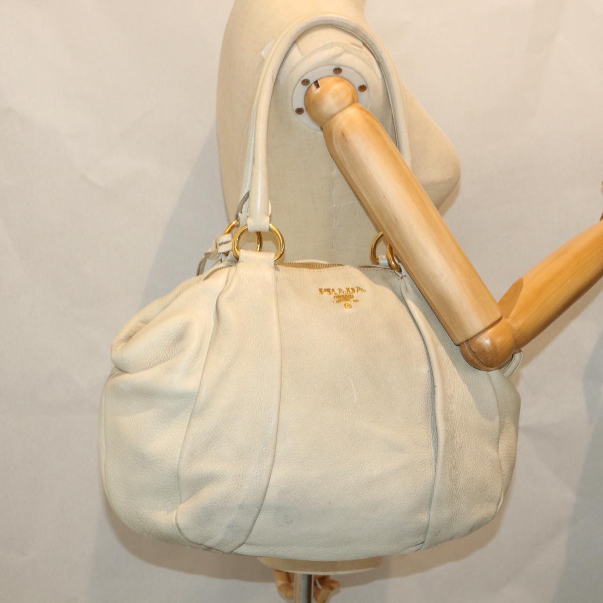 PRADA Shoulder Bag Leather White Auth ac2315