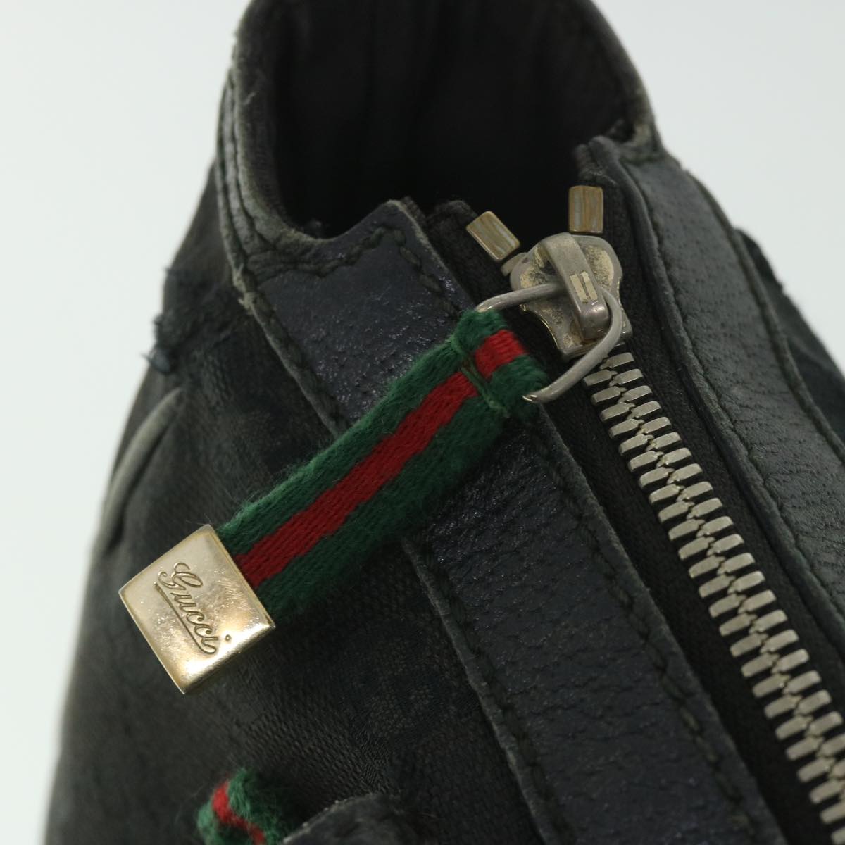 GUCCI GG Canvas Web Sherry Line Shoulder Bag Black Red Green 177052 Auth ac2323