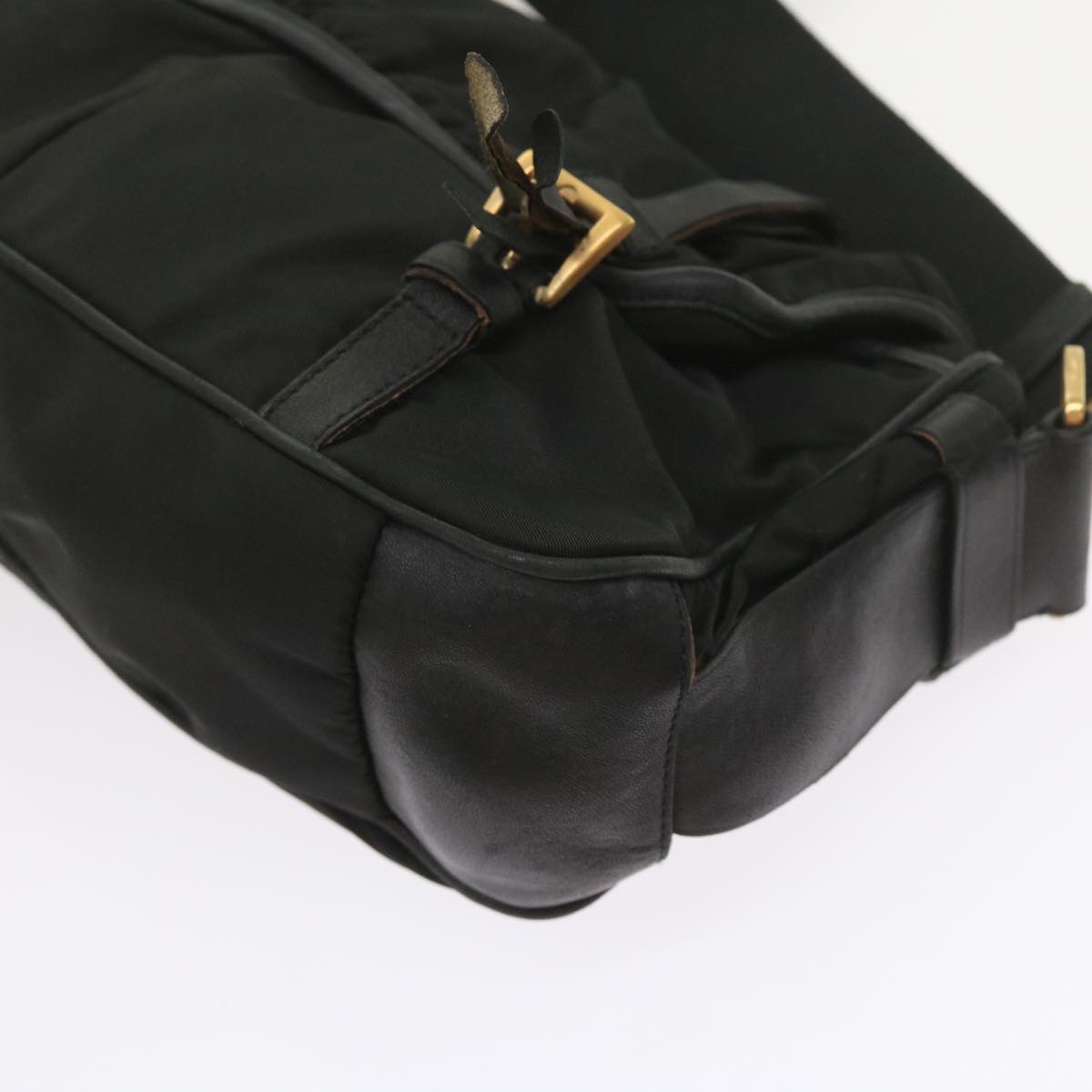 PRADA Shoulder Bag Nylon Leather Black Auth ac2396