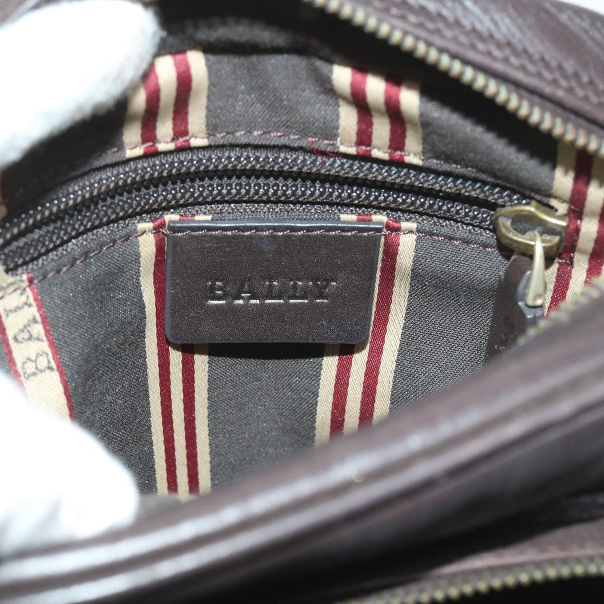 BALLY Shoulder Bag Leather Brown Red white Auth ac2400