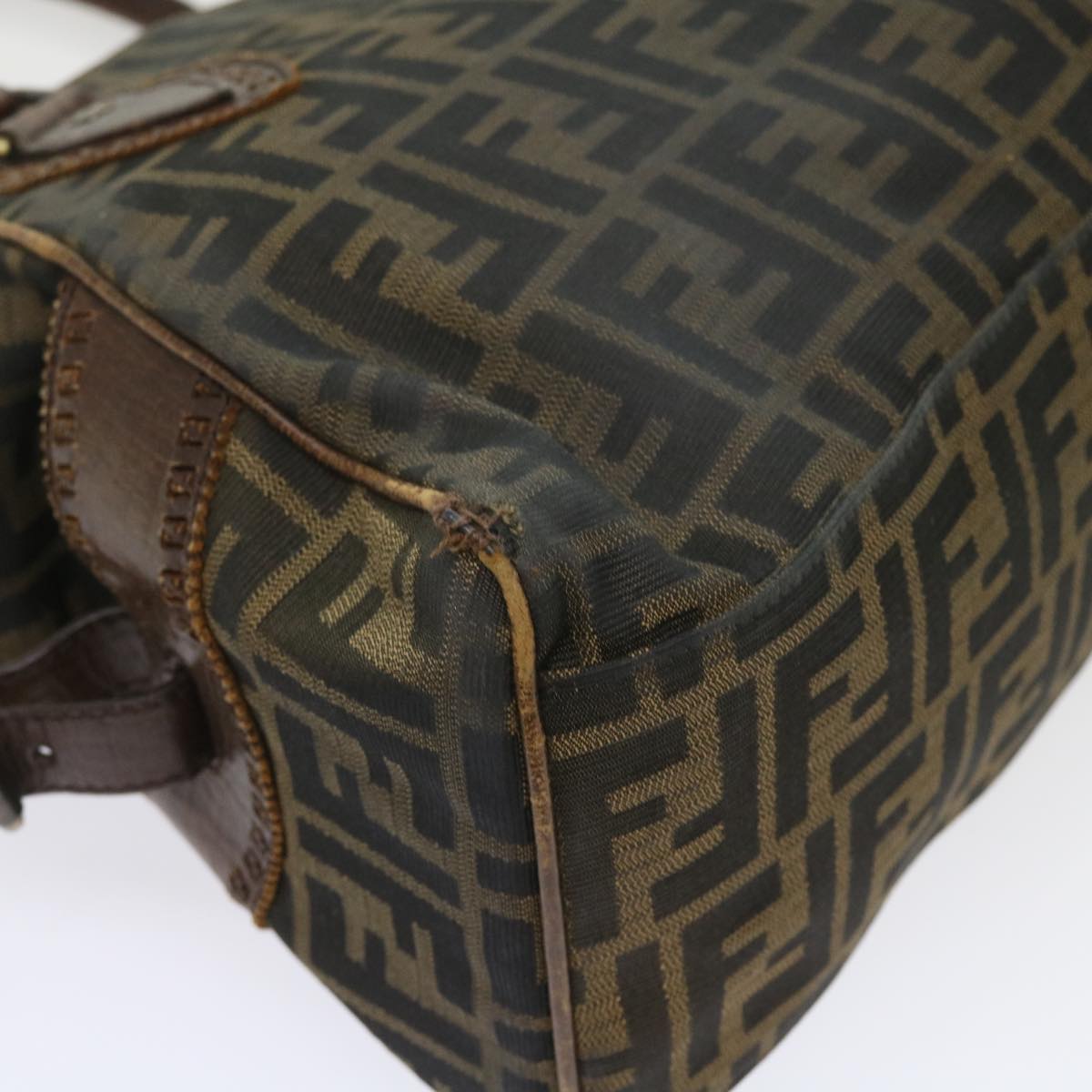 FENDI Zucca Canvas Shoulder Bag Black Brown Auth ac2439