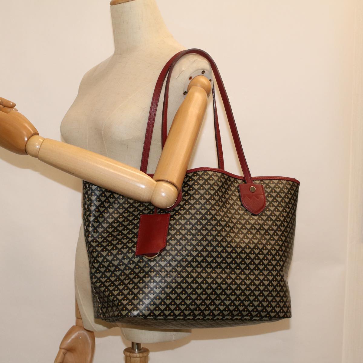 BALLY Tote Bag PVC Leather Gray Red Auth ac2481