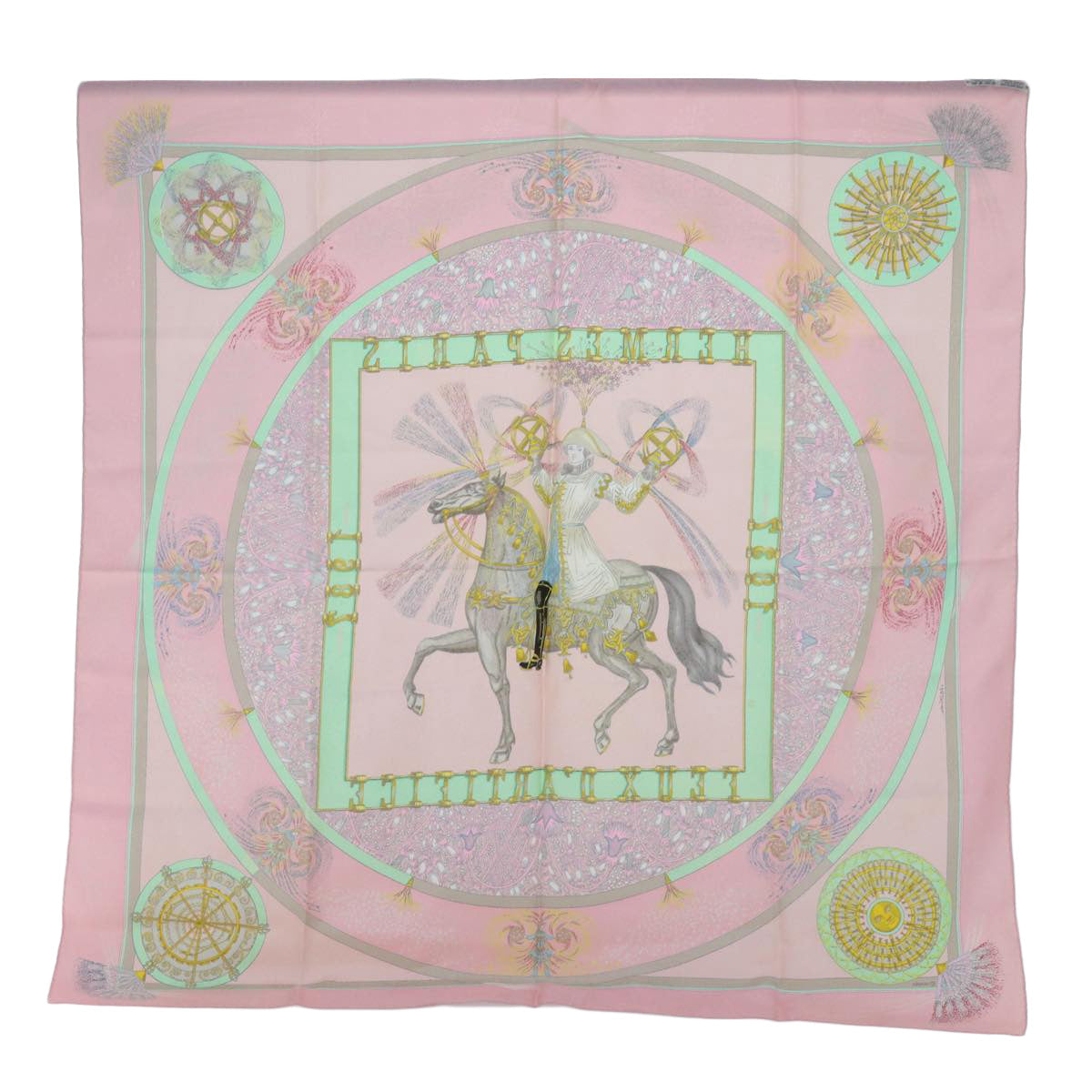 HERMES Carre 90 FEUX D'ARTIFICE Scarf Silk Pink Auth ac2491