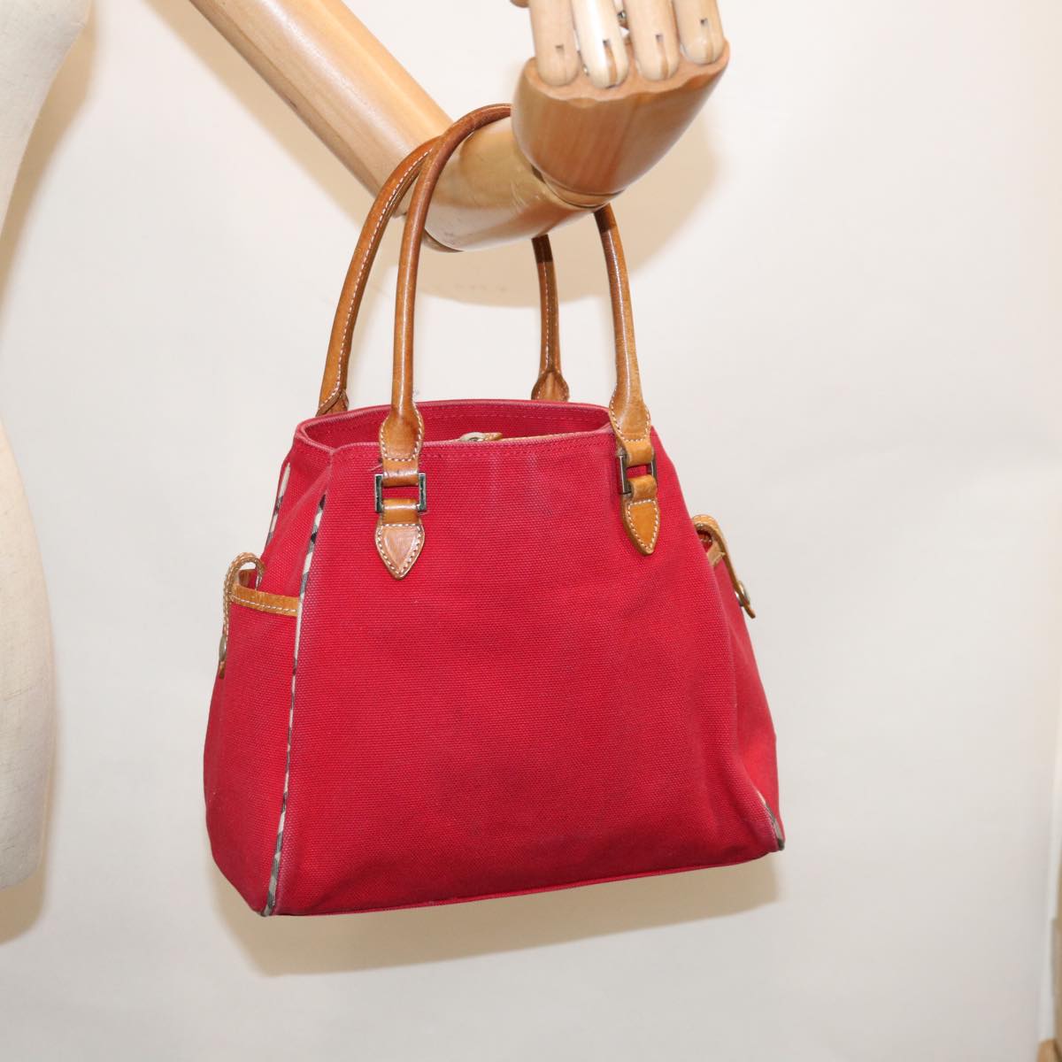 BURBERRY Hand Bag Canvas Red Auth ac2619